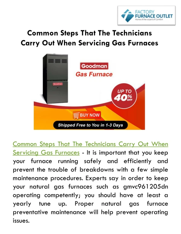 Common Steps That The Technicians Carry Out When Servicing Gas Furnaces