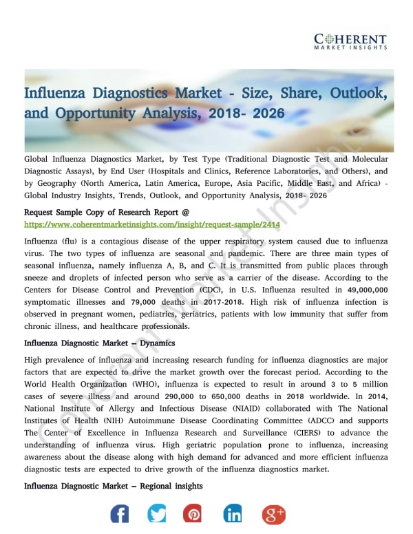 Influenza Diagnostics Market - Size, Share, Outlook, and Opportunity Analysis, 2018- 2026