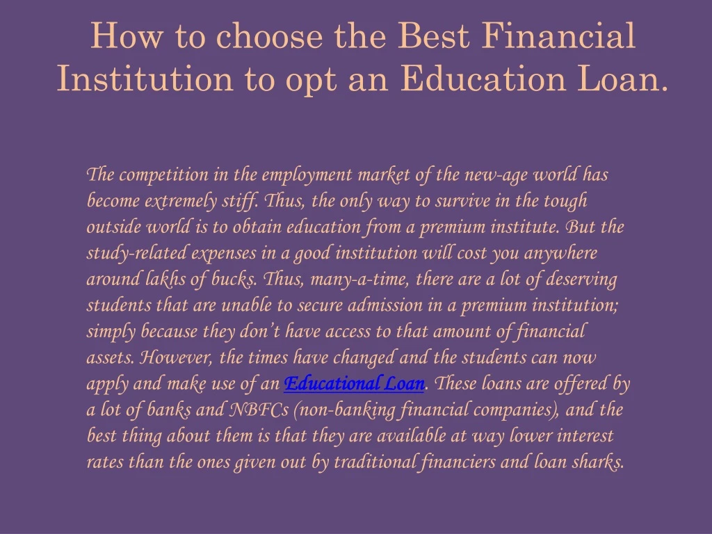 how to choose the best financial institution