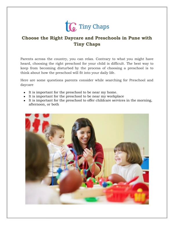 Choose the Right Daycare and Preschools in Pune with Tiny Chaps