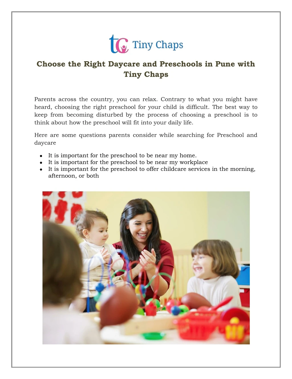 choose the right daycare and preschools in pune