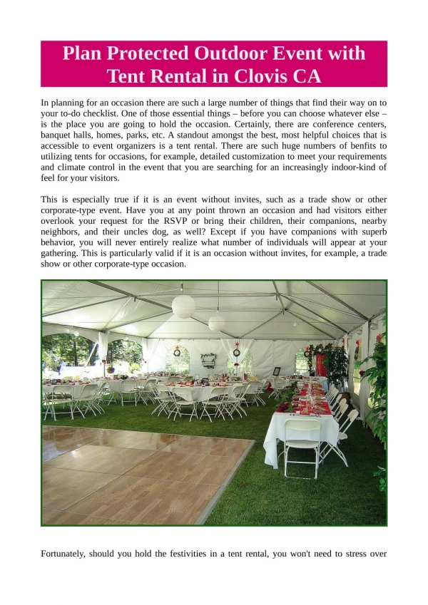 Plan Protected Outdoor Event with Tent Rental in Clovis CA