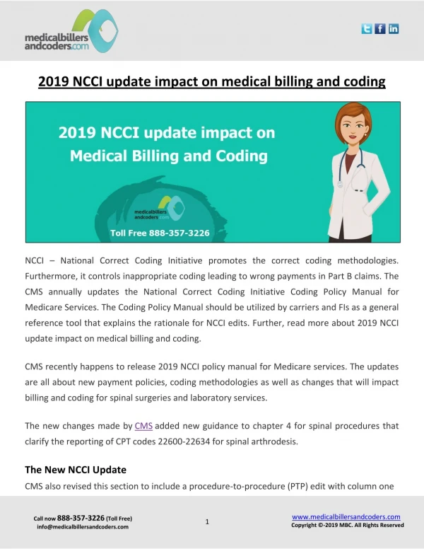 2019 NCCI update impact on medical billing and coding