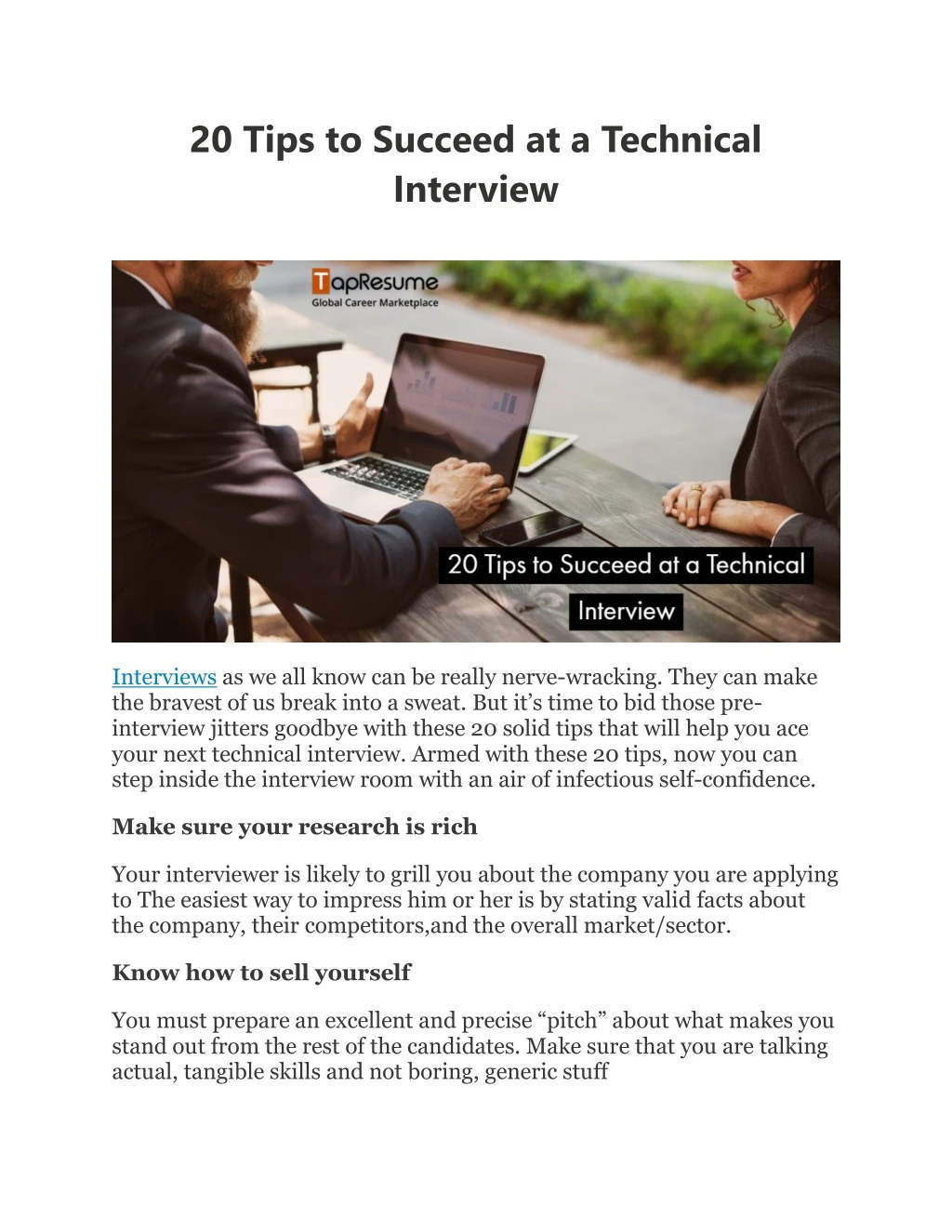 20 tips to succeed at a technical interview