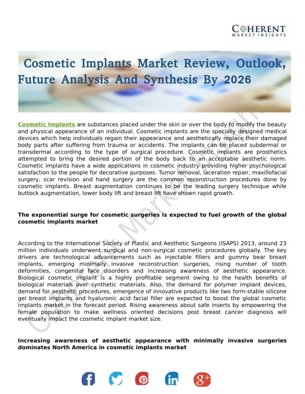 Cosmetic Implants Market To Witness Considerable Upsurge During 2018-2026