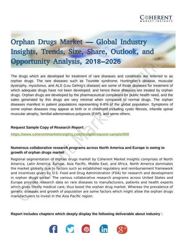 Orphan Drugs Market Poised to Register High Expansion During 2018-2026