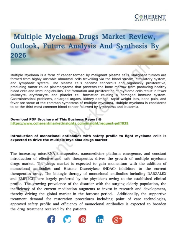 Multiple Myeloma Drugs Market To Witness Unprecedented Growth In Coming Years