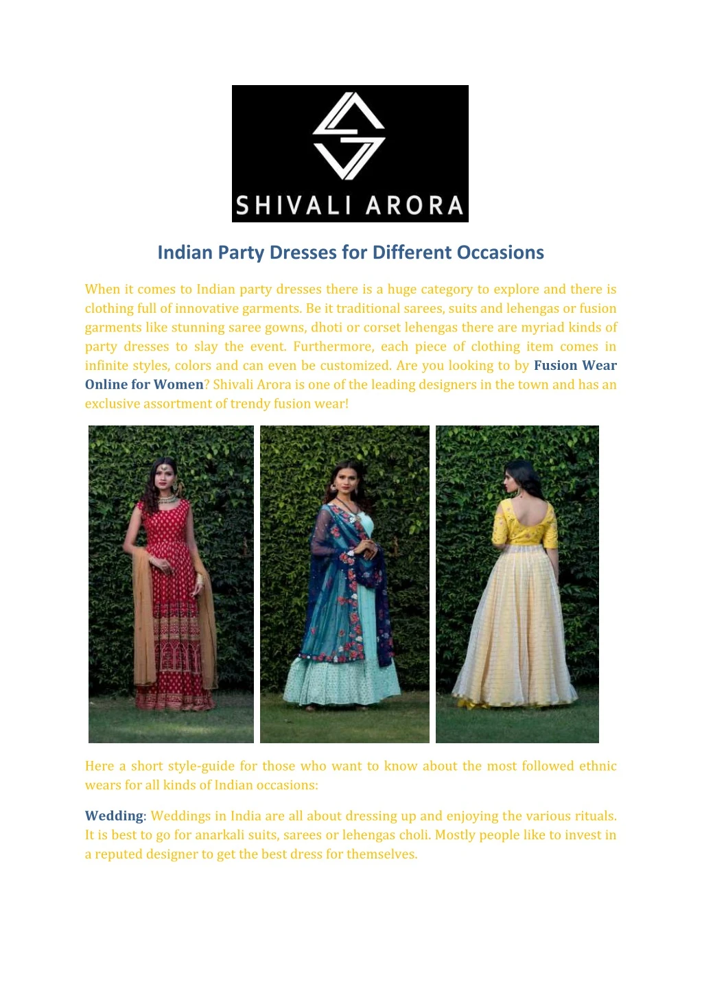 indian party dresses for different occasions