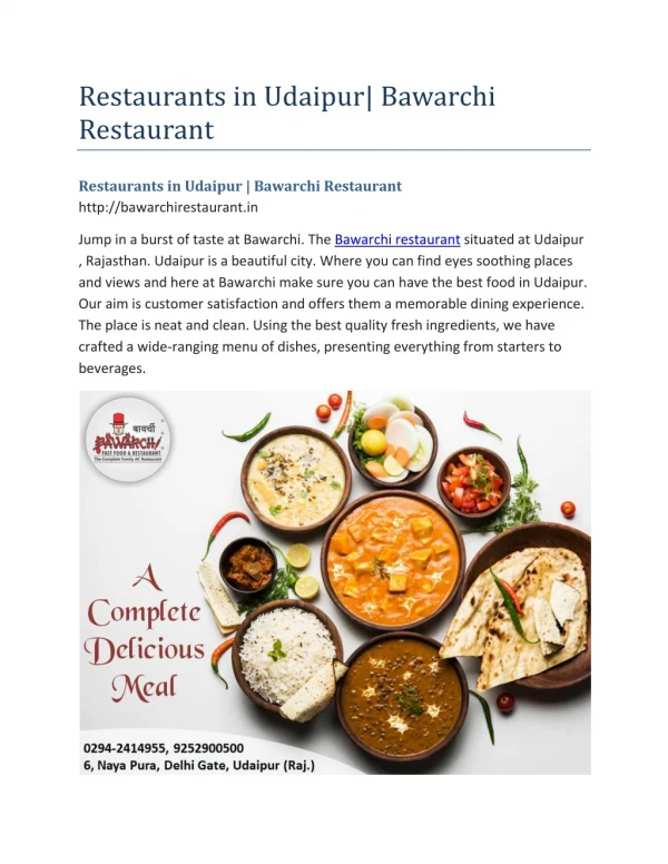 Restaurants in Udaipur | Bawarchi Restaurant