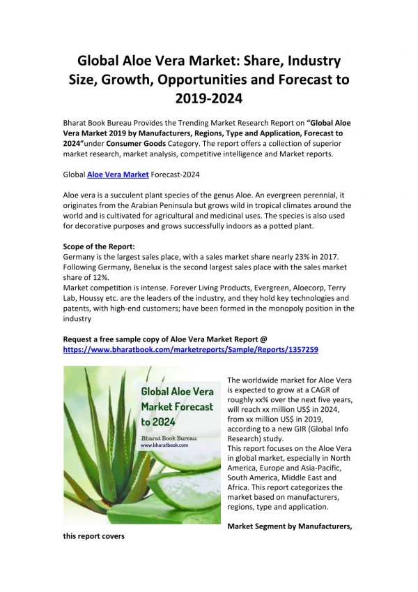 Global Aloe Vera Market Forecast-2024