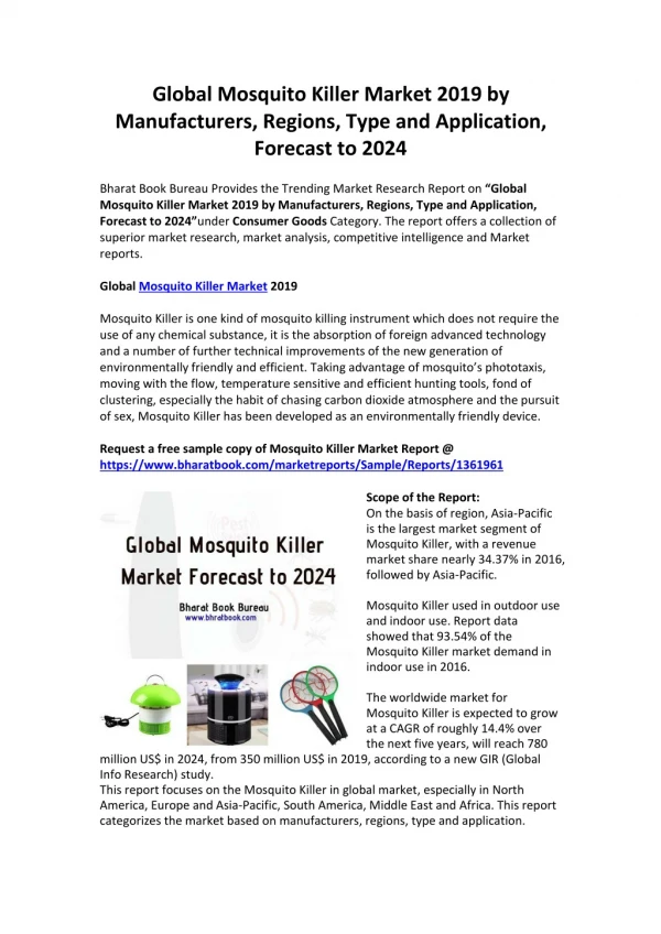 Global Mosquito Killer Market Forecast-2024