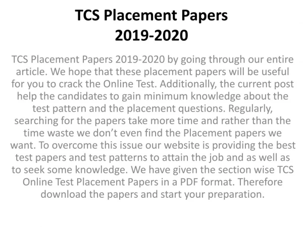 TCS Placement Papers 2019-2020