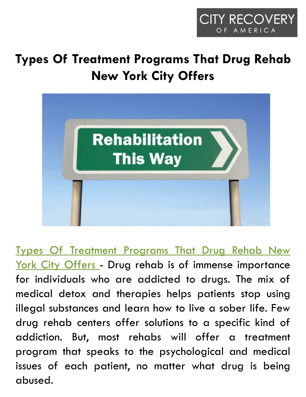 types of treatment programs that drug rehab