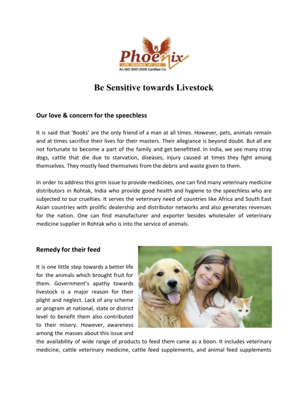 Be Sensitive Towards Livestock | Phoenix Life Science Pvt. ltd.