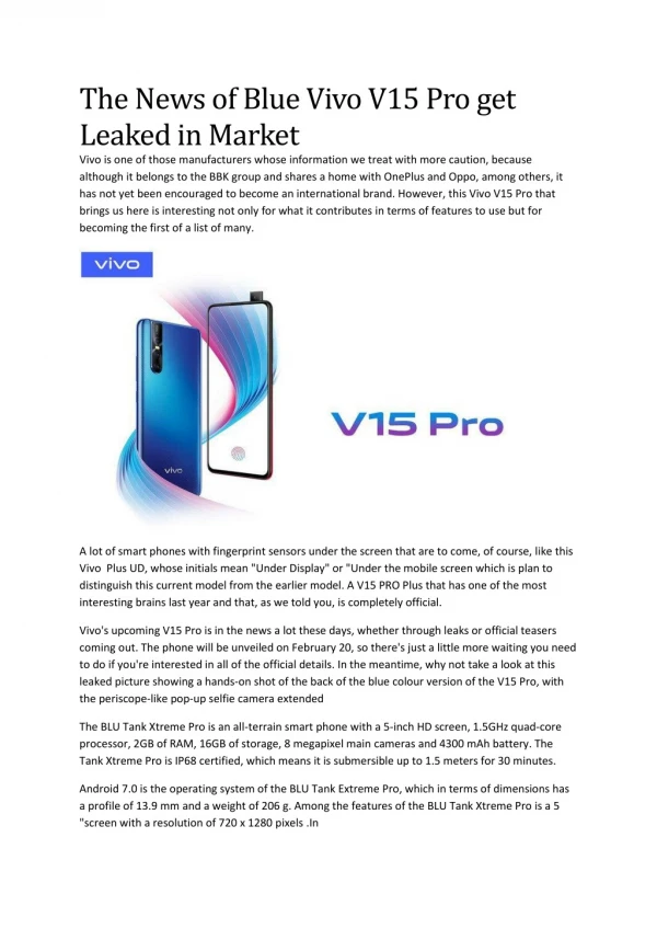 The News of Blue Vivo V15 Pro get Leaked in Market