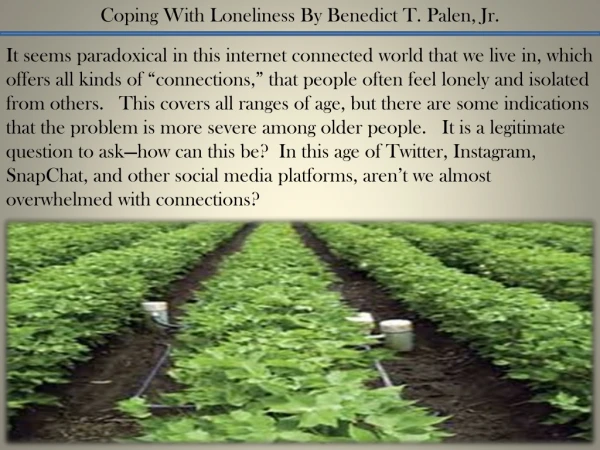 Coping With Loneliness By Benedict T. Palen, Jr.