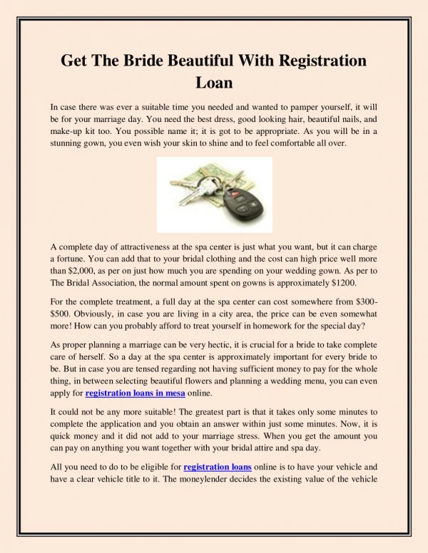 Get The Bride Beautiful With Registration Loan