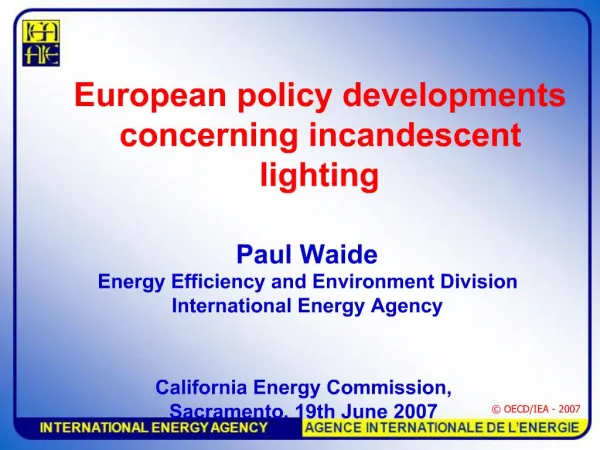 European policy developments concerning incandescent lighting
