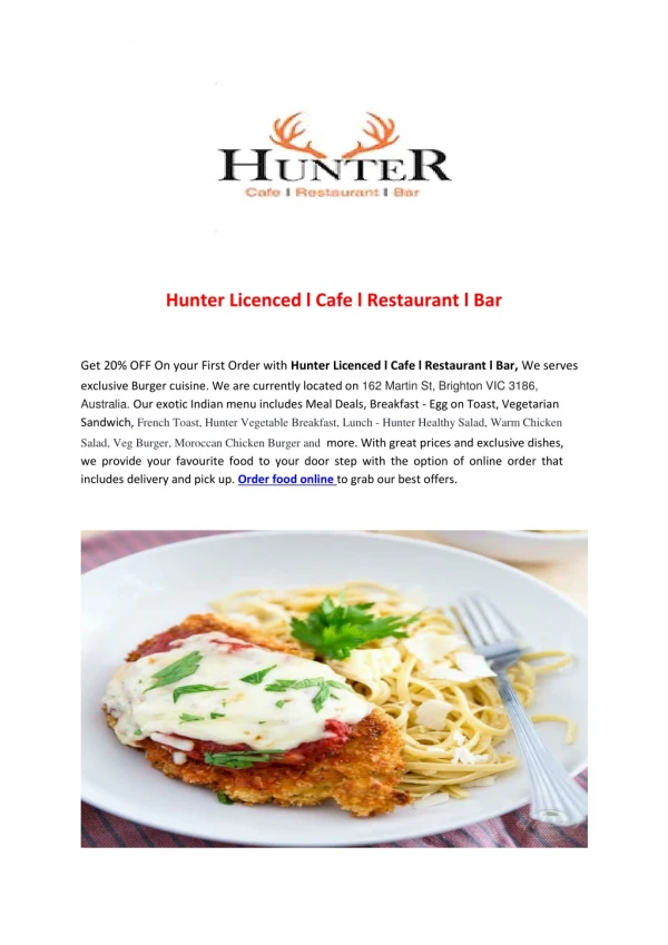 Hunter Licenced l Cafe l Restaurant l Bar-Brighton - Order Food Online