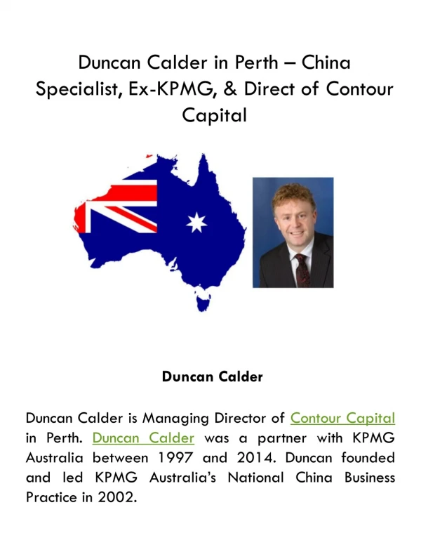 Duncan Calder in Perth China Specialist Ex KPMG Direct of Contour Capital