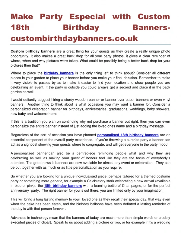 Make Party Especial with Custom 18th Birthday Banners custombirthdaybanners.co.uk