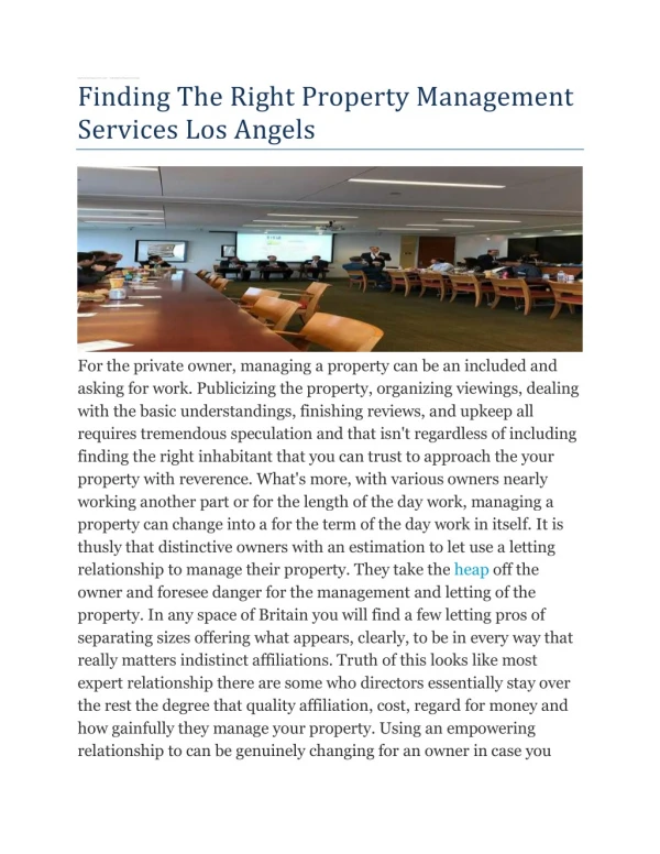 Finding The Right Property Management Services Los Angels