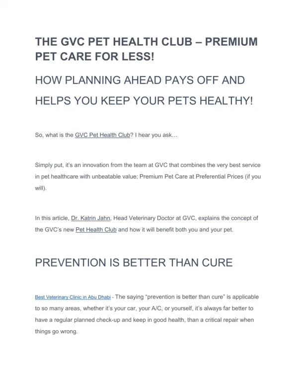 Pet Relocation Dubai - Pet care in Abu Dhabi - THE GVC PET HEALTH CLUB – PREMIUM PET CARE FOR LESS - Best Pet Relocatio