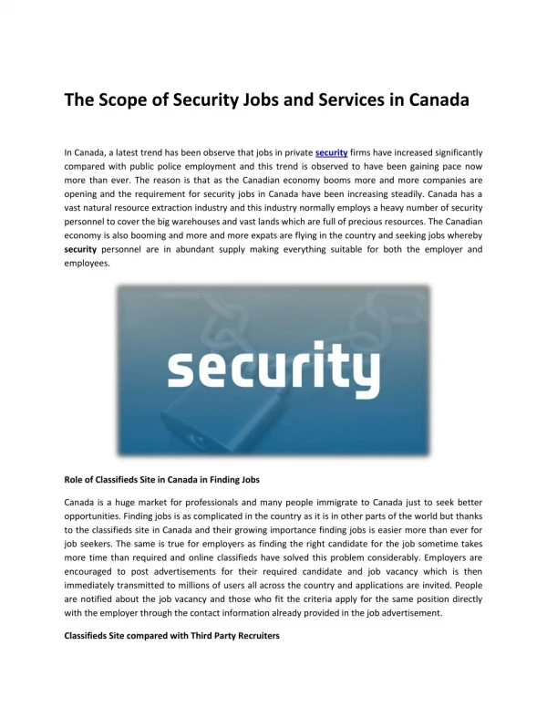 The Scope of Security Jobs and Services in Canada