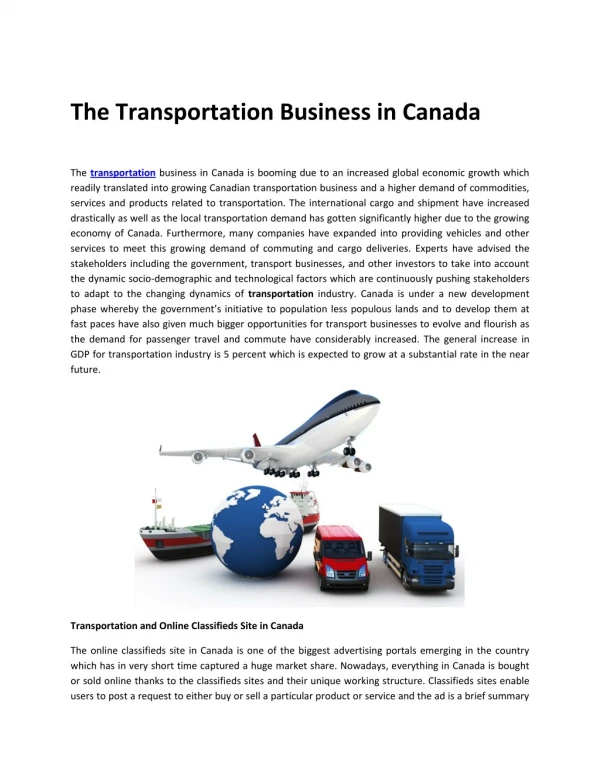 The Transportation Business in Canada