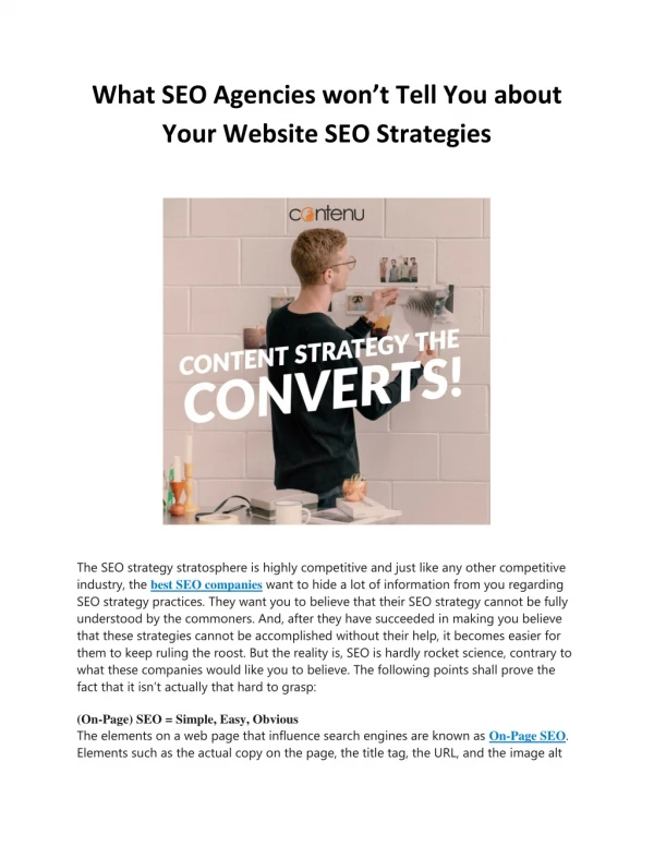 What SEO Agencies won't Tell You about Your Website SEO Strategies