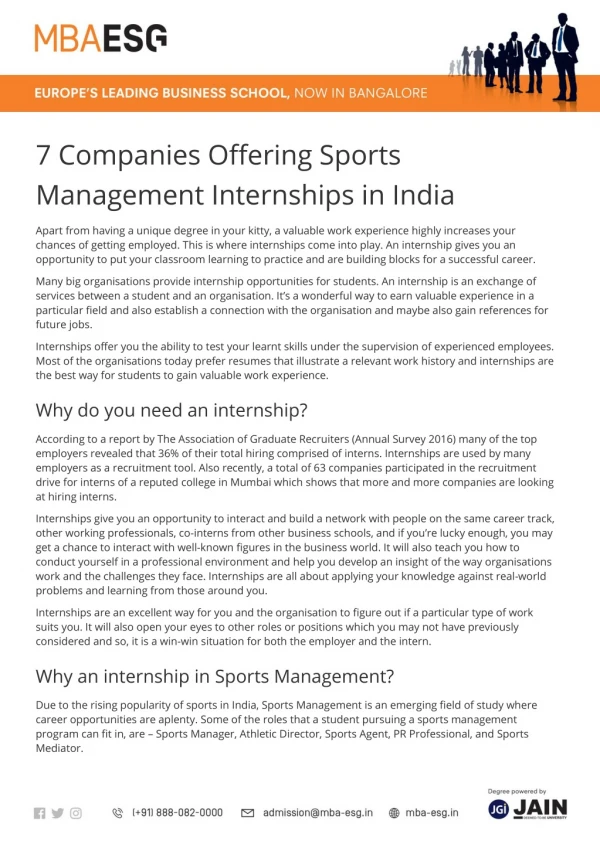 7 Companies Offering Sports Management Internships in India