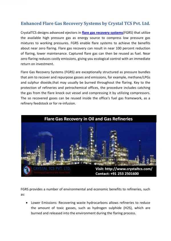 Enhanced Flare Gas Recovery Systems by Crystal TCS Pvt. Ltd.