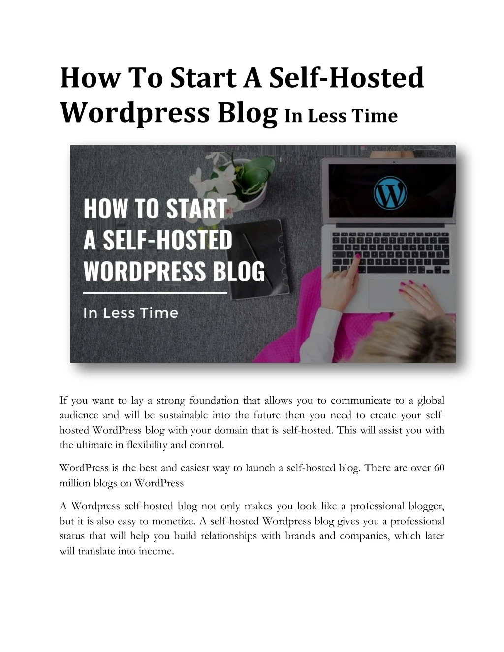 how to start a self hosted wordpress blog in less