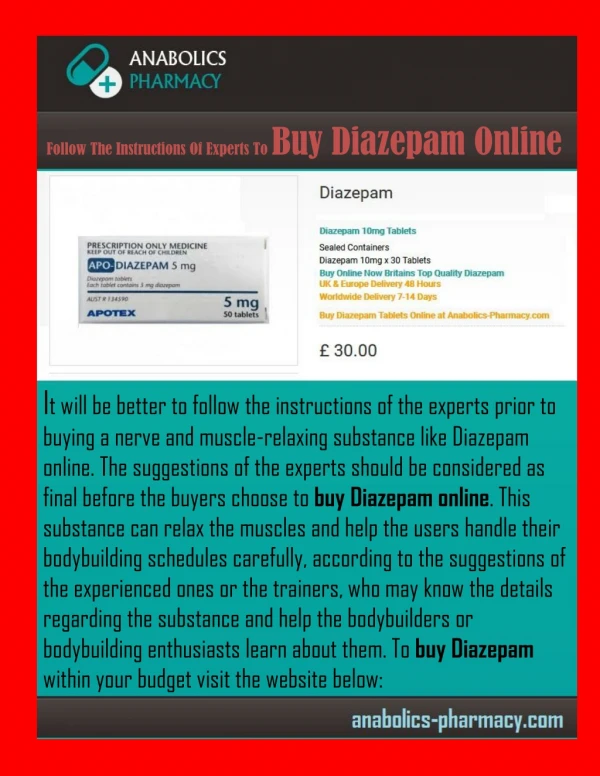 Follow The Instructions Of Experts To Buy Diazepam Online