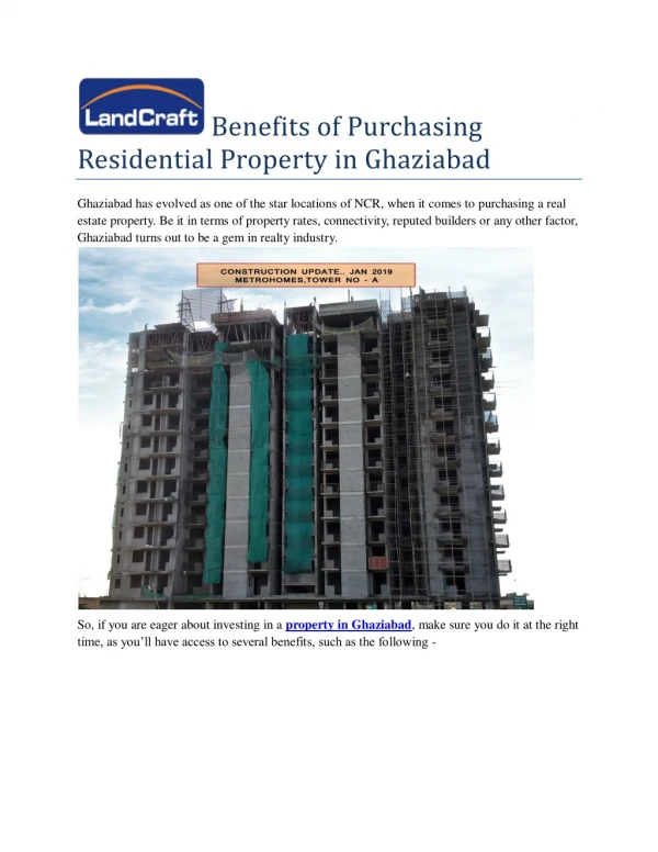 Benefits of Purchasing Residential Property in Ghaziabad