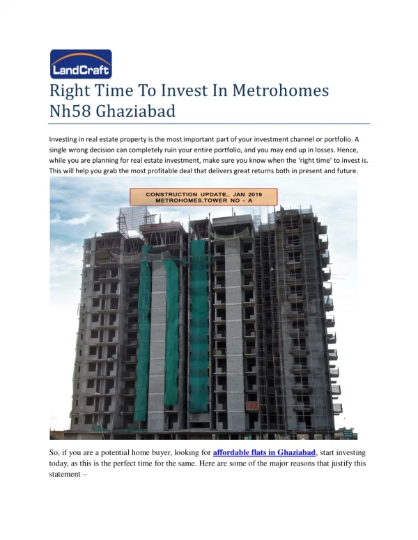 Right Time To Invest In Metrohomes Nh58 Ghaziabad