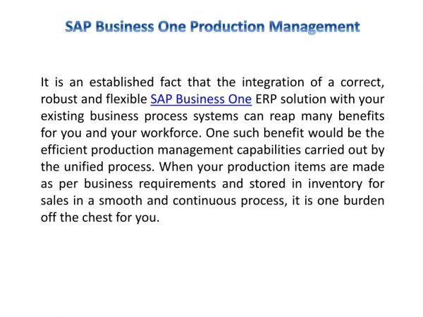 SAP Business One Production Management