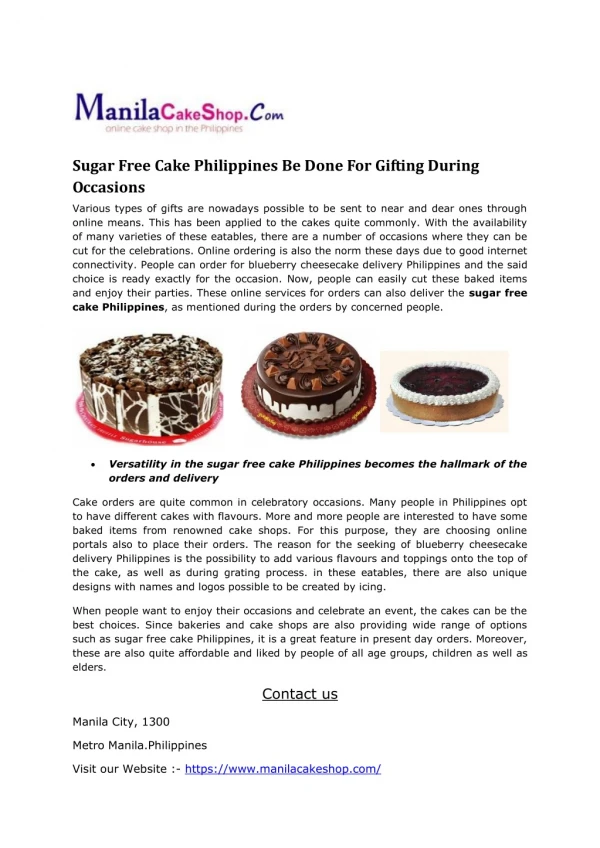 sugar free cake philippines