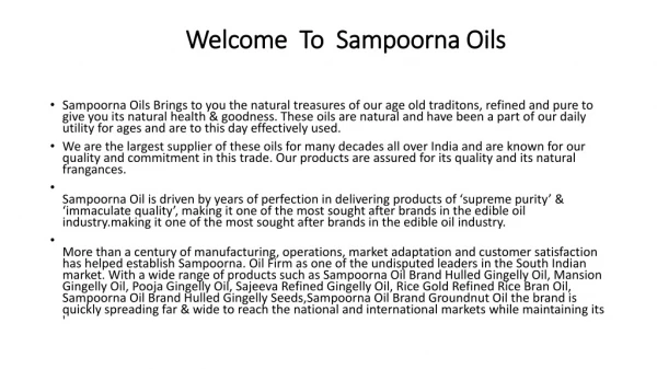 Leading Manufacturer &amp; Exporter of Sesame Oil| Gingelly Oil Supplier | Sampoorna Oil