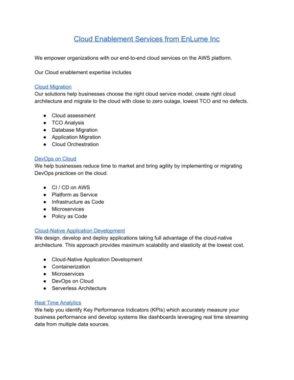 EnLume Cloud enablement services