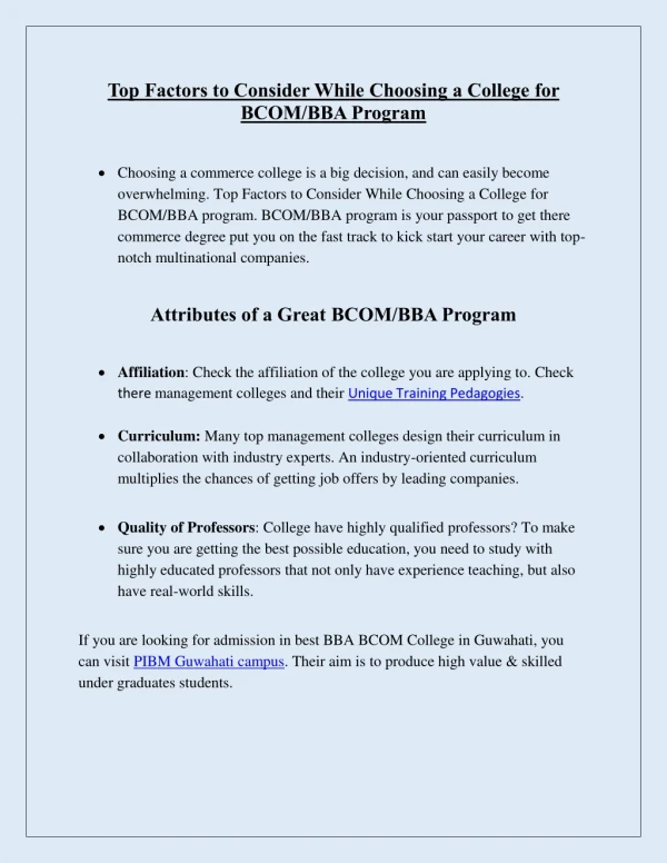 Top Factors to Consider While Choosing a College for BCOM/BBA Program