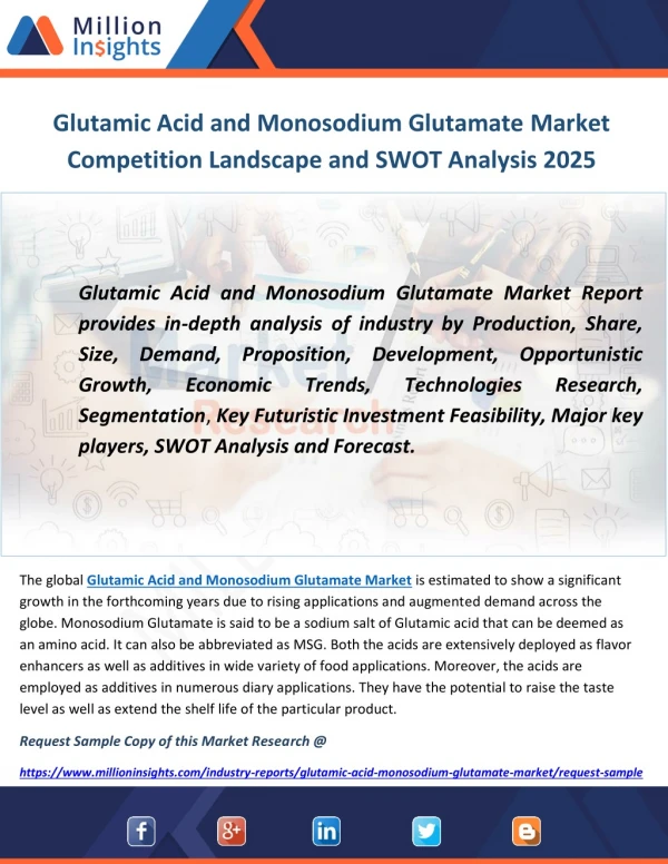 Glutamic Acid and Monosodium Glutamate Market Competition Landscape and SWOT Analysis 2025