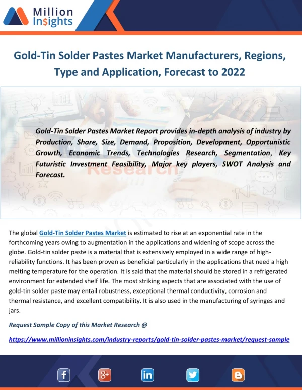 Gold-Tin Solder Pastes Market Manufacturers, Regions, Type and Application, Forecast to 2022