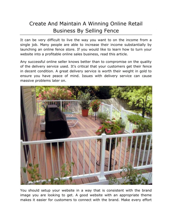Create And Maintain A Winning Online Retail Business By Selling Fence