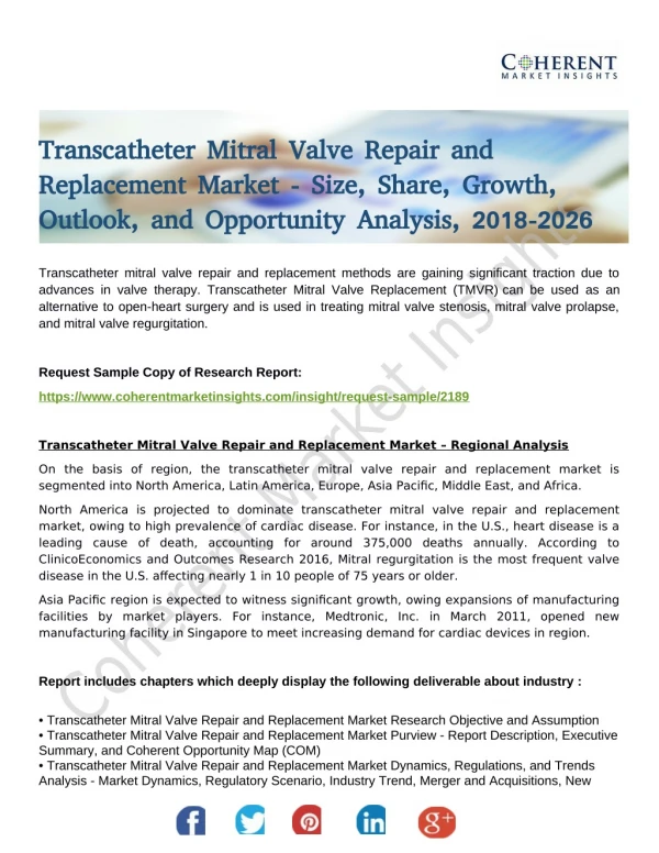 Transcatheter Mitral Valve Repair and Replacement Market - Size, Share, Outlook, and Opportunity Analysis 2018 – 2026
