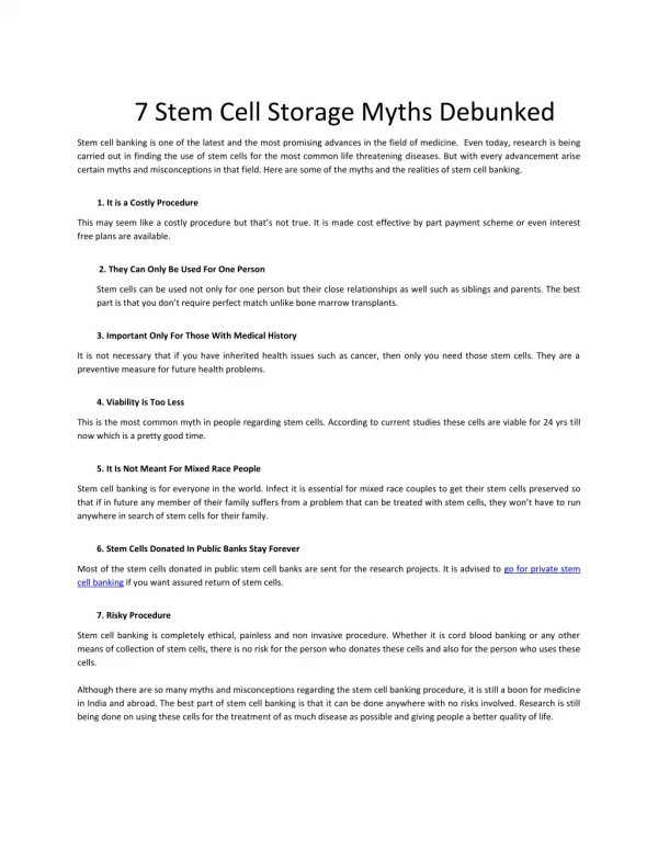 7 Stem Cell Storage Myths Debunked