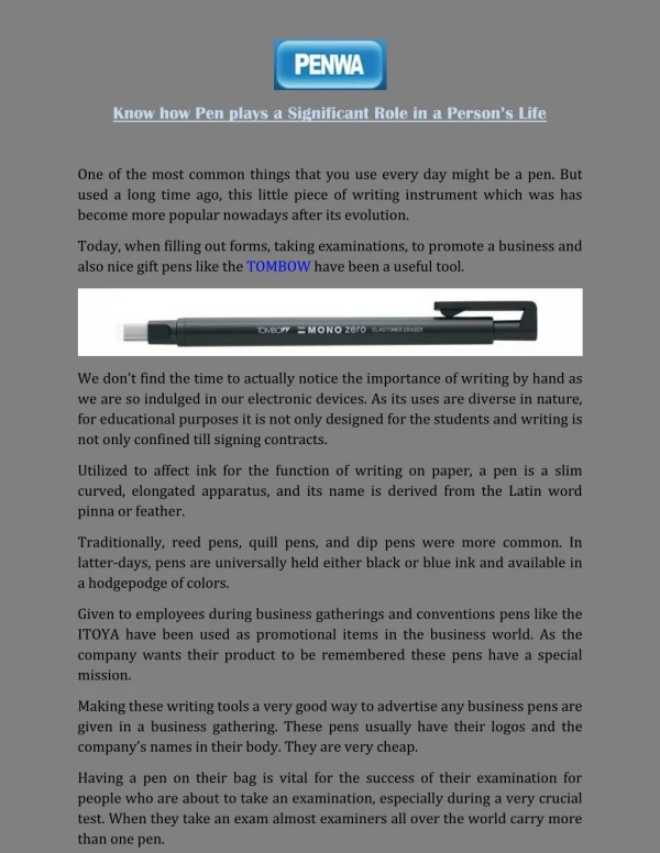 Know how Pen plays a Significant Role in a Person’s Life