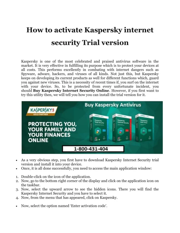 How to activate Kaspersky internet security Trial version
