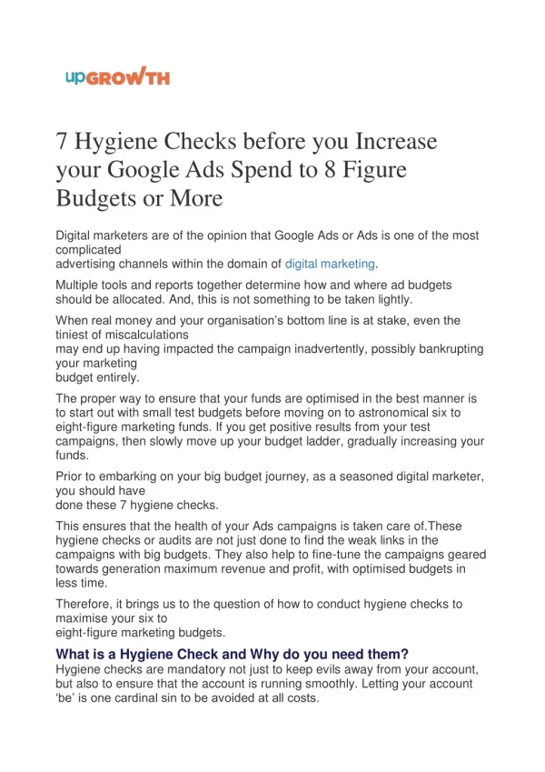 7 Hygiene Checks before you Increase your Google Ads Spend to 8 Figure Budgets or More