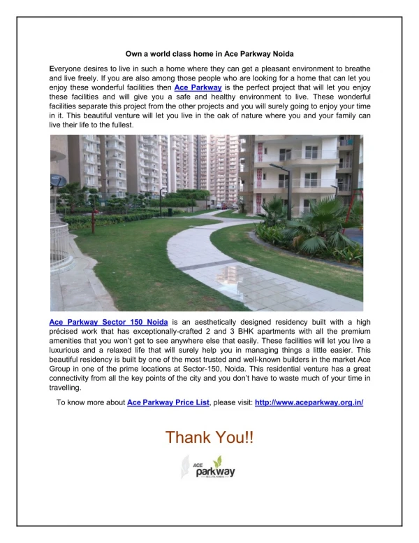 Ace Parkway Sector 150 Noida Residency